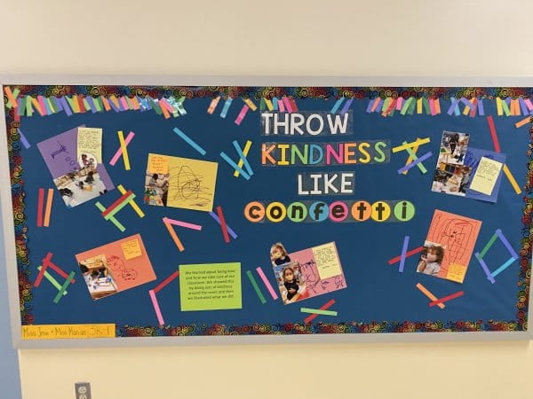 bulletin board "throw kindness like confetti"